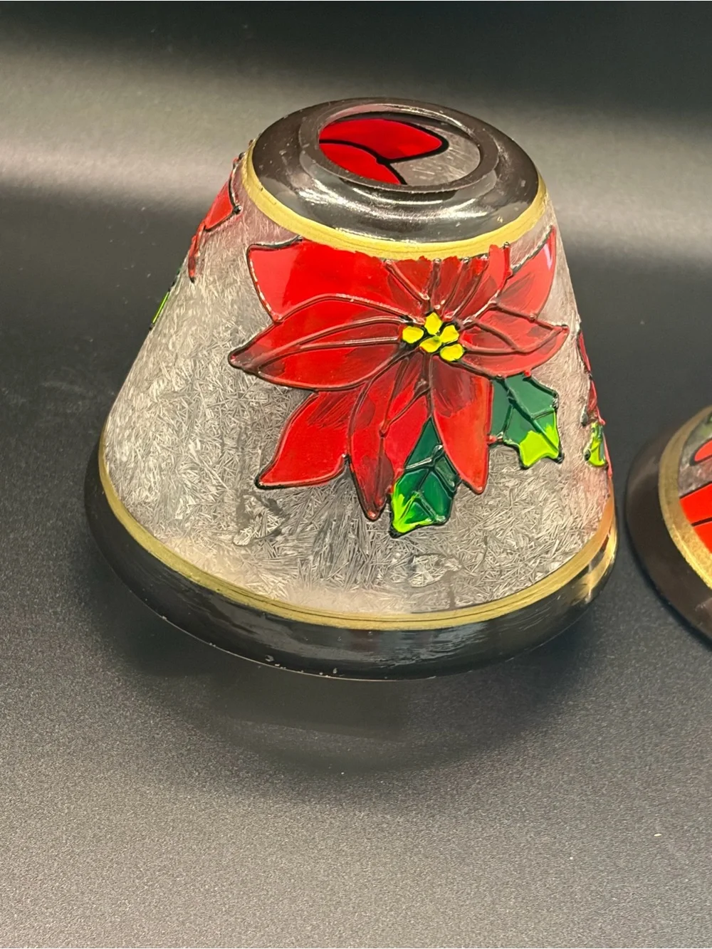 Vintage Yankee Candle Poinsettia Crackle Glass Jar Shade with Matching Plate